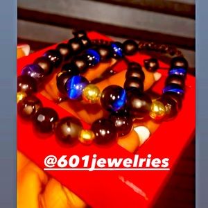 18 CARAT GOLD ACCESSORIES Shamballa handMade with BlueTigereyes beads